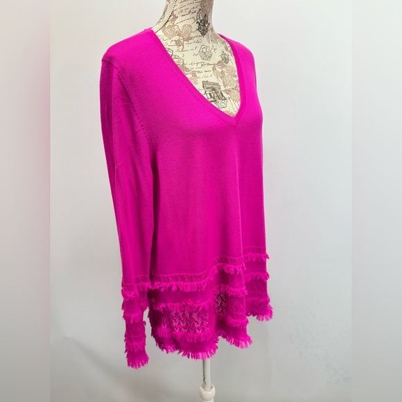 TRINA TURK Neon pink 100% Merino wool V neck sweater size XXL. - Picture 9 of 15